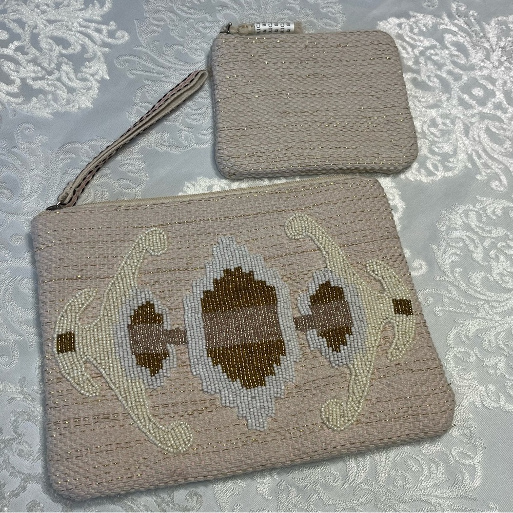 America & Beyond Beaded Wristlet & Pouch Set Light Tan - Picture 2 of 11